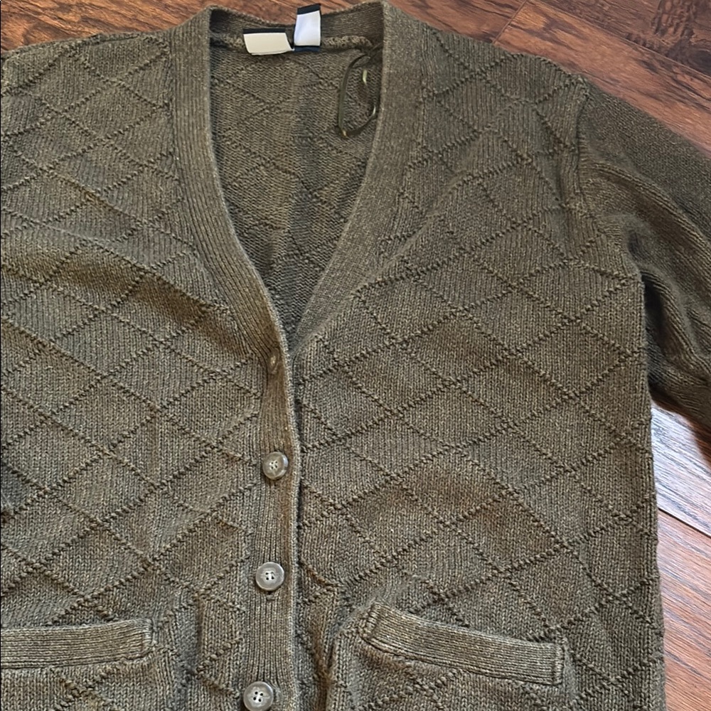 Vintage Olive Green Quilted Cardigan Sweater - Picture 2 of 7
